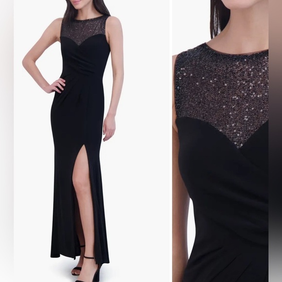 Vince Camuto Sequin Mesh Yoke Column Gown size 6. - Picture 3 of 12